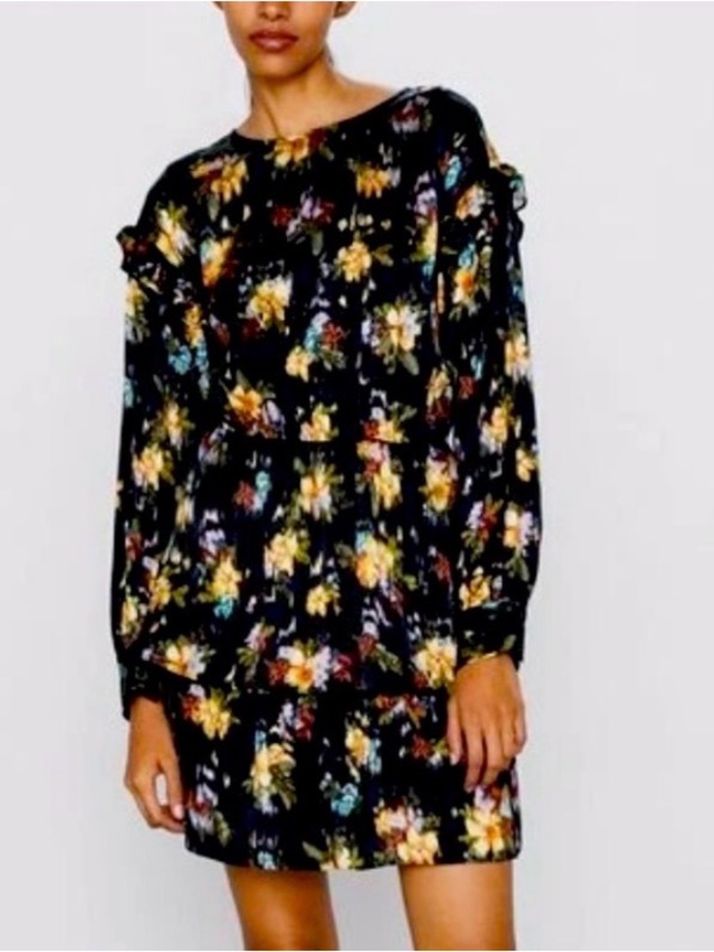 ZARA ~ Floral Ruffle Mini Dress - XS